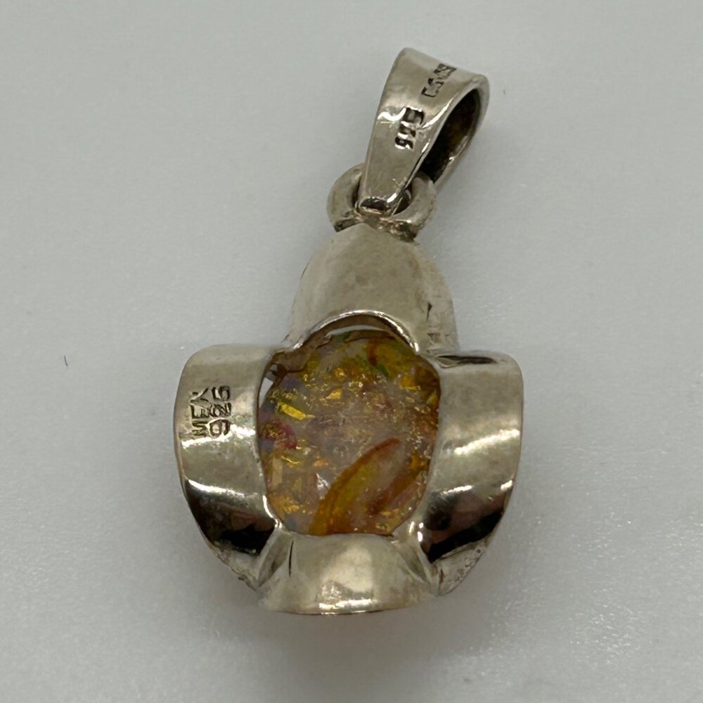 Vintage 925 Sterling Silver Pendant Confetti Faux Opal Boho Mexico 8.44 Grams - Picture 4 of 13